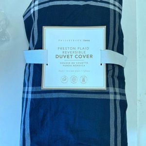 Pottery Barn Teen Preston Plaid Twin Duvet Cover Navy Blue